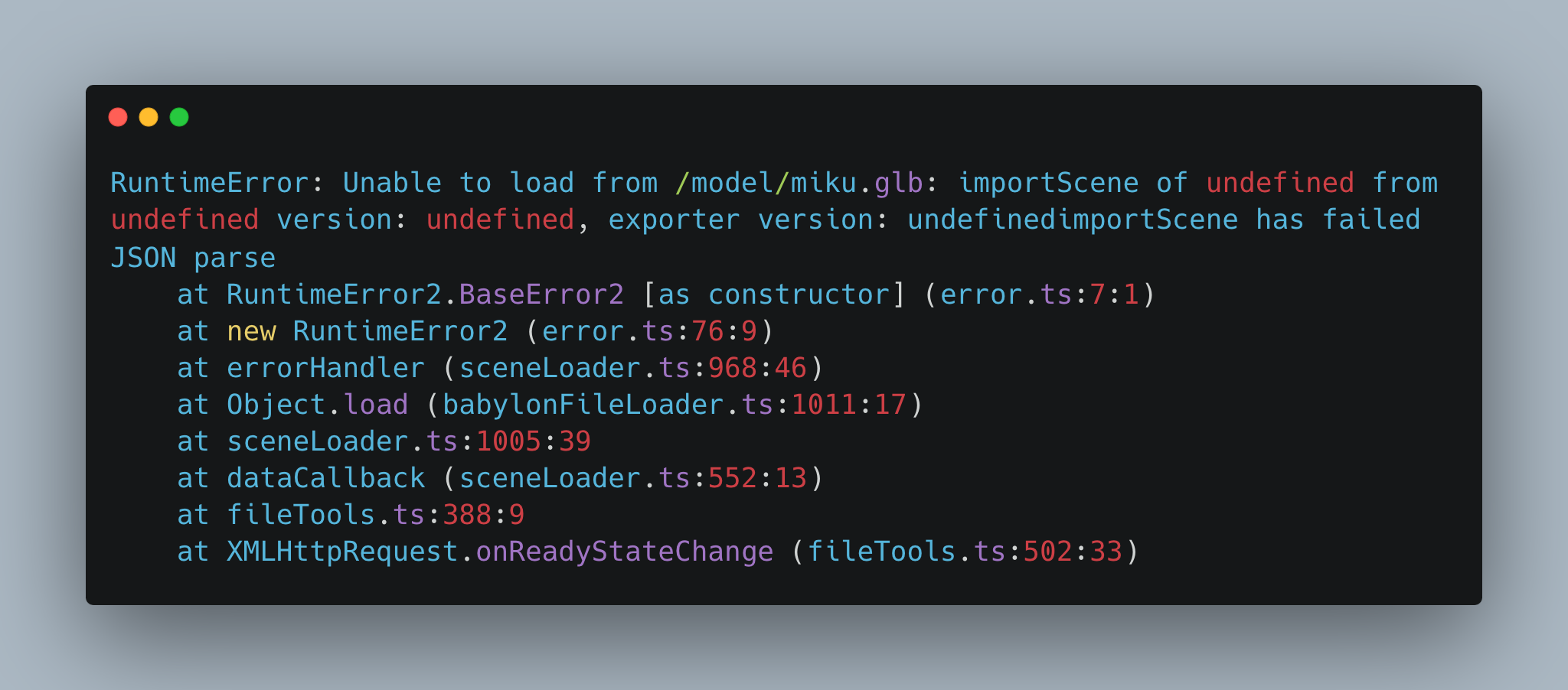 babylonjs error: undefinedimportScene has failed JSON parse